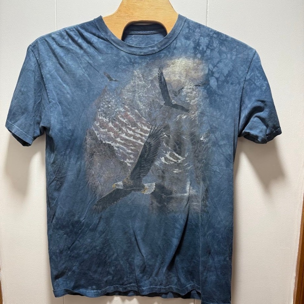 The Mountain Mens XL Blue Tie Dye Bald Eagle Mountain Graphic T-Shirt Tee
